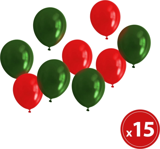 Set de ballons de Noël métallisés rouges et verts, 15 pièces