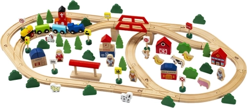 Circuit de train en bois 100 pièces Babu