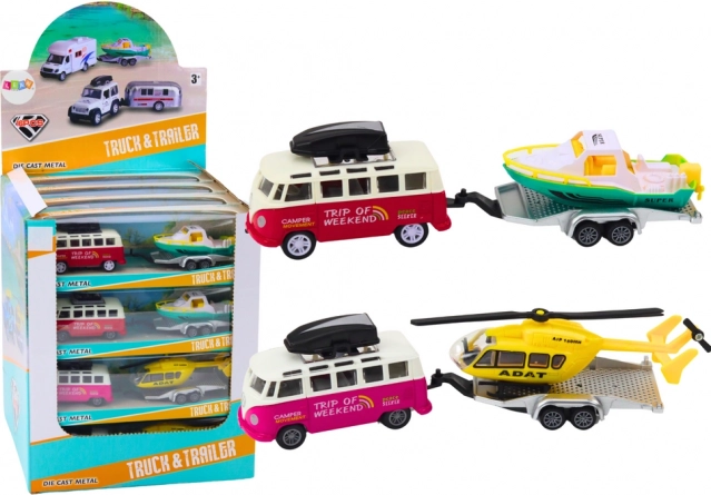 Voiture tout-terrain avec bateau ou hélicoptère en métal