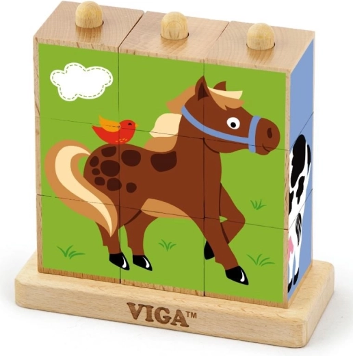 VIGA cubes à enfiler – animaux de la ferme (9 cubes)