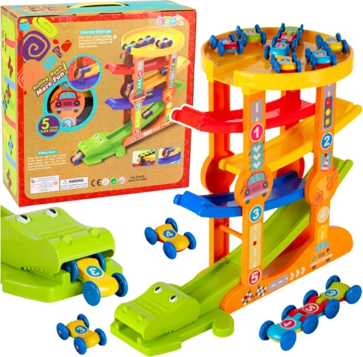 Circuit automobile avec toboggan et catapulte Crocodile – 5 niveaux