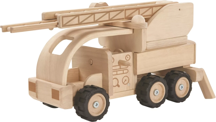 Camion de pompiers en bois avec échelle PlanToys – édition spéciale