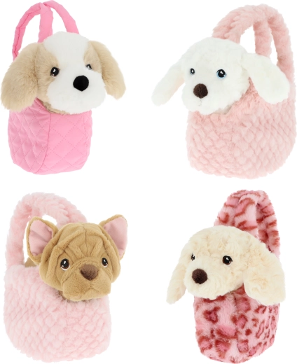 Chien en peluche dans un sac 16 cm – 4 modèles KEEL