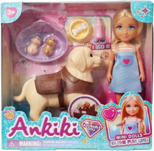 Poupée avec petit chien et accessoires