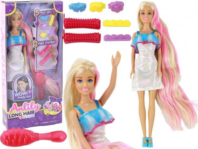 Poupée Anlily aux longs cheveux blonds - ensemble de coiffure