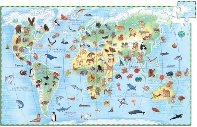 DJECO Puzzle d’observation : animaux du monde entier 100 pièces