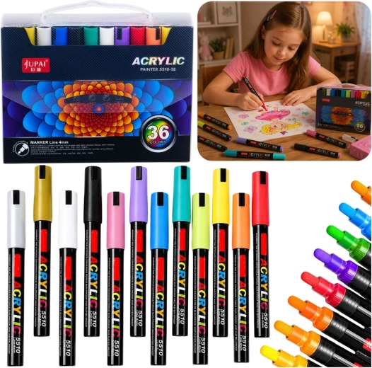 Set de marqueurs acryliques imperméables en mallette – 36 pièces