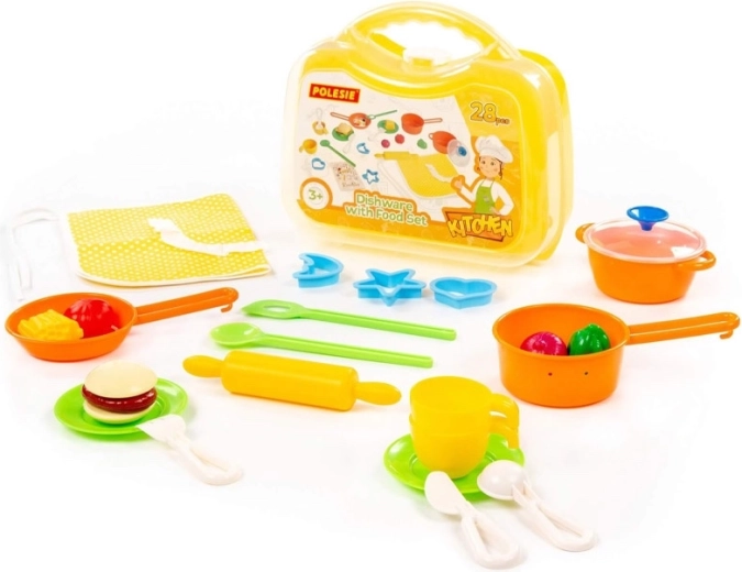 Vaisselle pour enfants avec aliments dans une mallette - 28 pièces