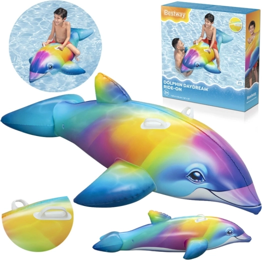 Bestway dauphin gonflable à chevaucher pour l’eau, multicolore, 168 × 66 cm