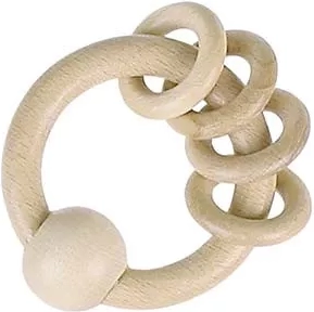 Hochet en bois naturel anneau avec anneaux Heimess Nature
