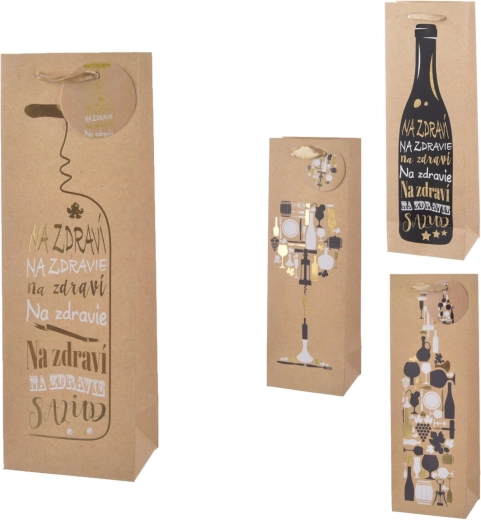 Sac cadeau pour bouteille avec motif texte, beige