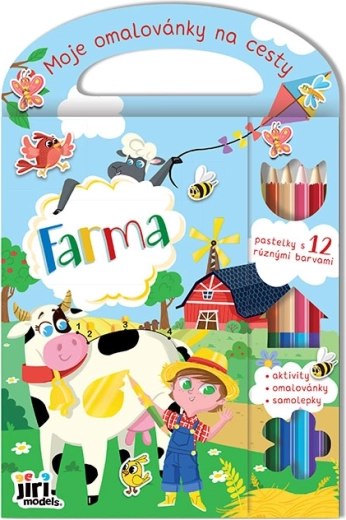 Cahier de coloriage de voyage – ferme, 96 pages, autocollants et 6 crayons de couleur