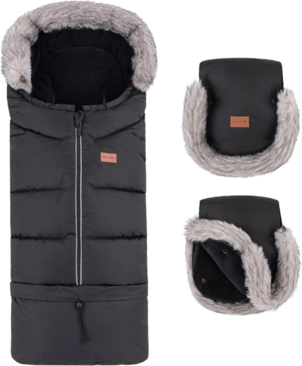 Petite&Mars set d’hiver : chancelière Arctic 4v1 + moufles pour poussette Furry forever black