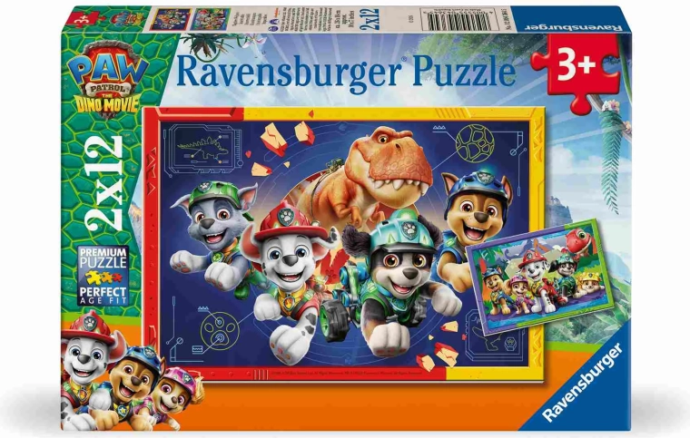 Ravensburger Pat’ Patrouille : le film des dinosaures – puzzle 2×12 pièces