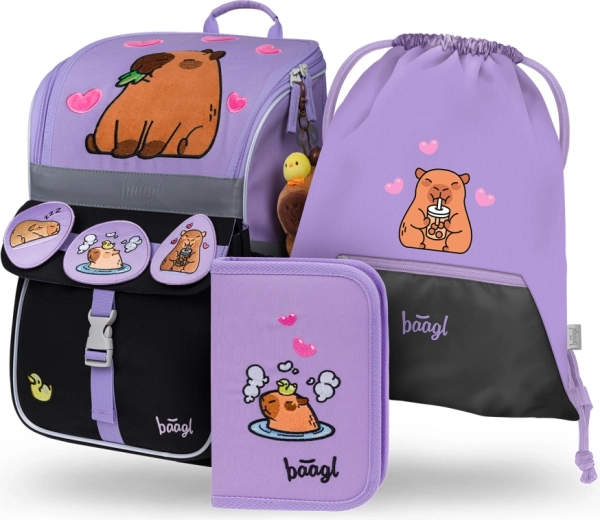 Baagl set scolaire Zippy Capybara – cartable, trousse et sac de sport