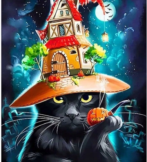 Peinture par numéros Chat avec chapeau d’Halloween 40 × 50 cm