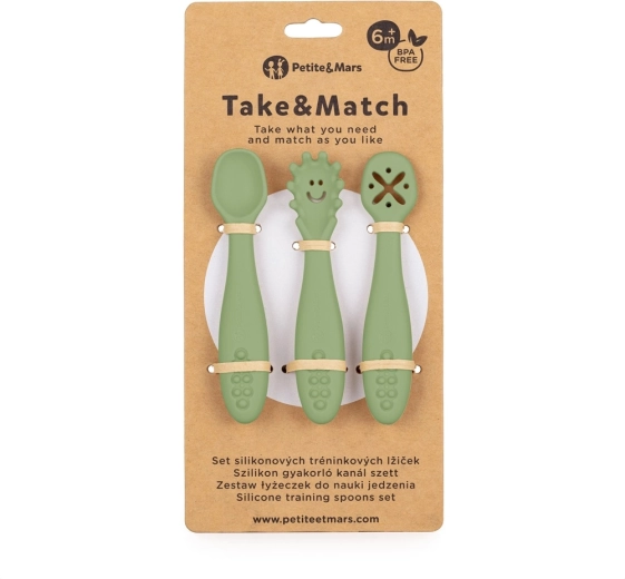Petite&Mars cuillères d’apprentissage en silicone Take&Match sweet pea, 3 pcs, 6m+