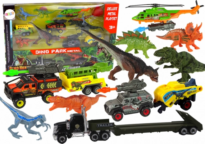 Set de véhicules avec hélicoptère et dinosaures, 8 pièces, multicolore