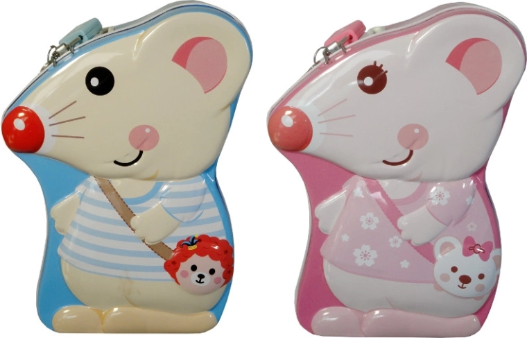 Tirelire souris – boîte métallique colorée pour enfants