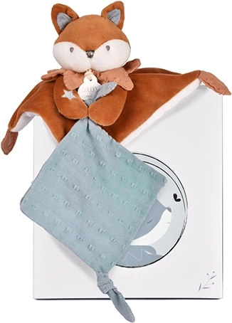 Coffret cadeau doudou : peluche renard Timo avec couverture et attache-sucette 20 cm