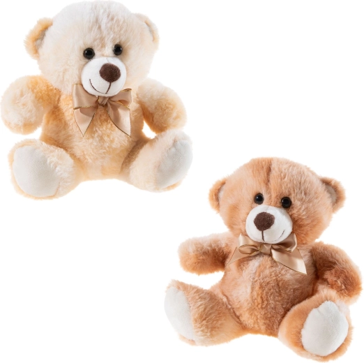 Nounours en peluche crème avec nœud 20 cm (couleurs assorties) - 1 pièce