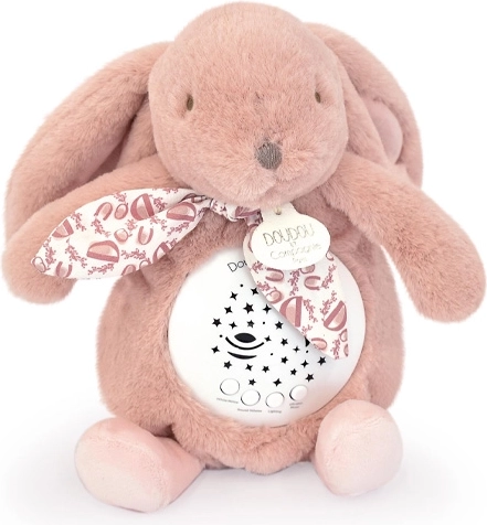 Doudou boîte à musique avec projection Lapin rose