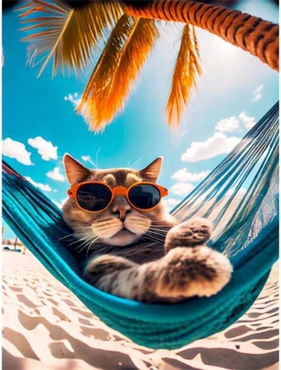 Peinture diamant – chat dans un hamac 30 × 40 cm