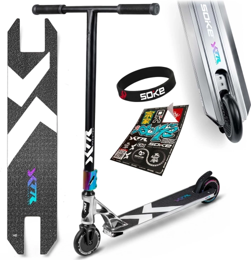 Soke XTR Phantom chrome trottinette freestyle professionnelle argent-noir