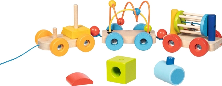 Train en bois à tirer Rio avec cubes et labyrinthe de perles - 1 pièce