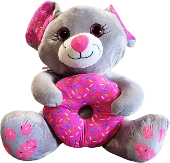 Souris en peluche avec donut 25 cm – gris