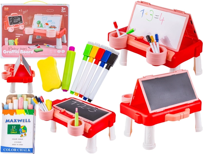 Table multifonctionnelle double face 2-en-1 pour dessiner et écrire – rose