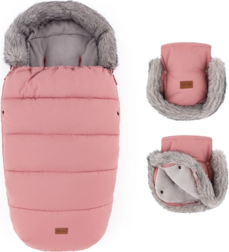 PETITE&MARS set d’hiver : chancelière Comfy 4v1 + moufles pour poussette Furry old rose