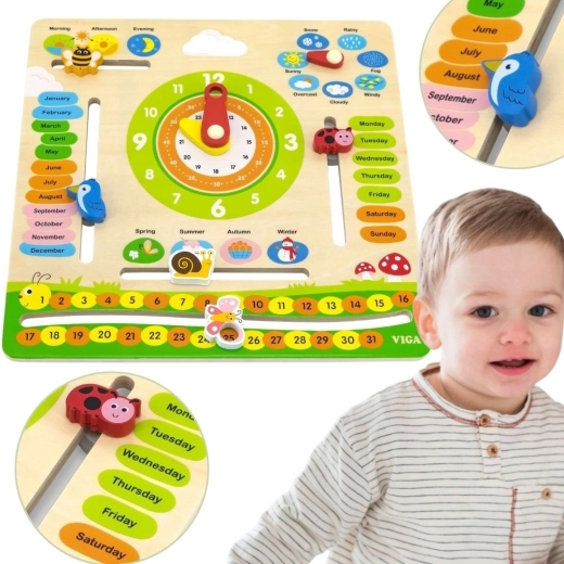 VIGA calendrier éducatif en bois pour enfants – anglais