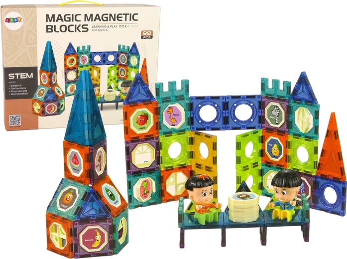 Jeu de construction magnétique 3D – château et grande roue, 98 pièces
