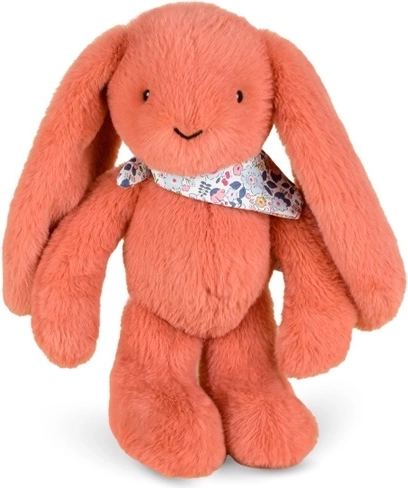 Doudou lapin en peluche avec foulard fleuri terracotta 35 cm