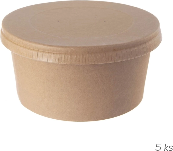 Bol en papier/PE Nature avec couvercle 14,5 cm (5 pcs)