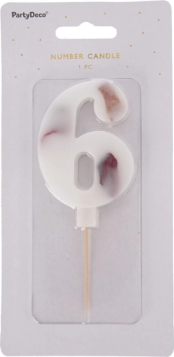Bougie de gâteau fleur avec chiffre 6 blanche 8 cm