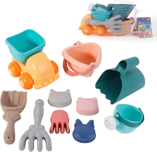 WOOPIE set pastel pour le sable avec petite voiture, 10 pièces