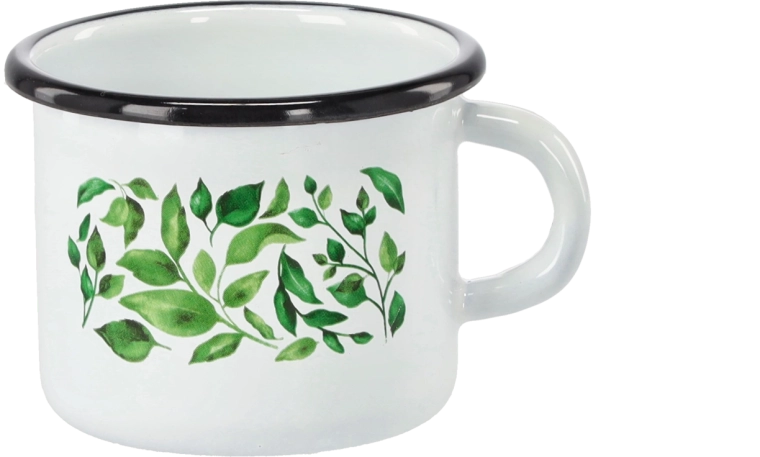 Mug émaillé 0,5 l blanc avec motif de ficus