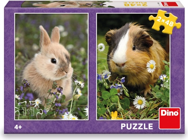 Puzzle pour enfants Lapin et cochon d’Inde 2×48 pièces