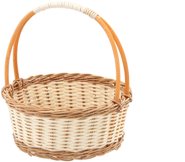 Panier en rotin avec poignée, couleur naturelle avec détails blancs 25 × 11/27 cm