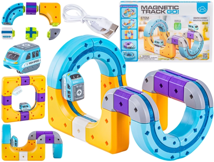 Jeu de construction magnétique – circuit magnétique avec train, 39 pièces