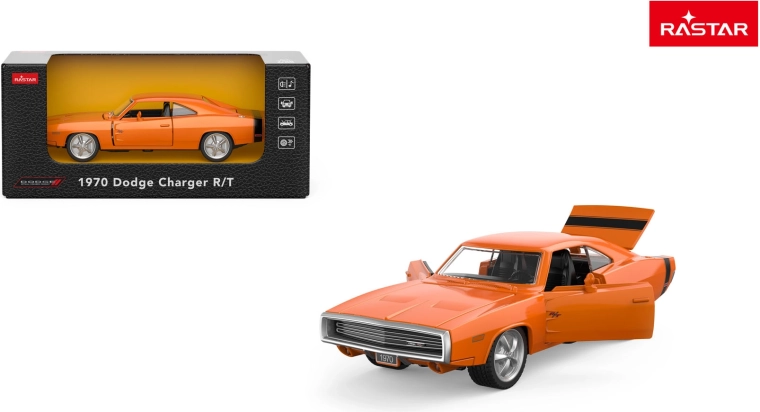 Voiture miniature en métal Rastar 1970 Dodge Charger R/T 1:36 orange - 1 pièce