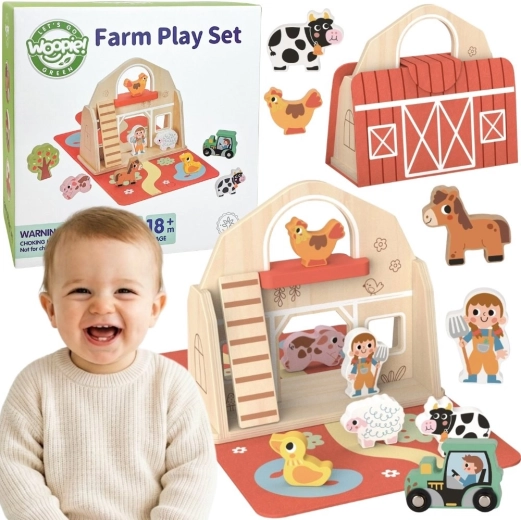 Woopie Green Ferme en bois pliable dans une valisette avec animaux – 11 pièces