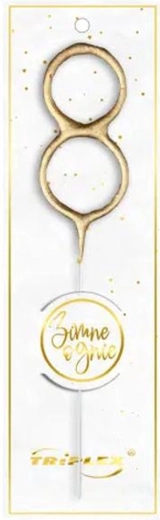 Cierge magique numéro 8, doré, 16,5 cm