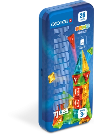Geomag GEMS Mini Tiles 26 pièces – jeu de construction magnétique dans une boîte de voyage