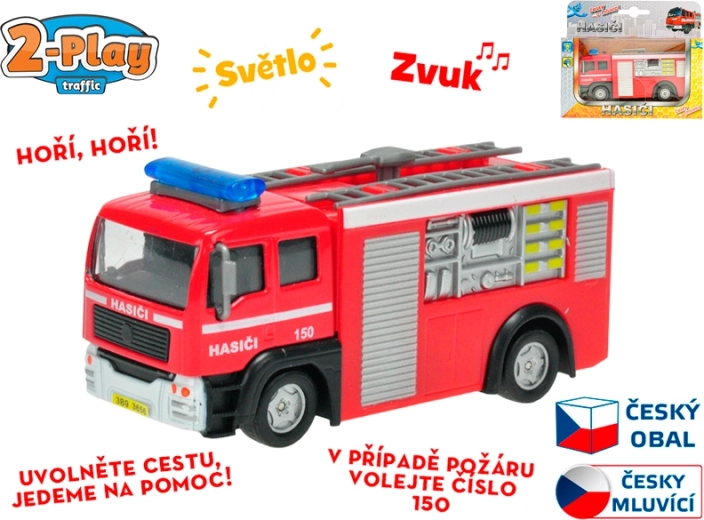 Camion de pompiers 12 cm à rétrofriction, parle tchèque et s’illumine