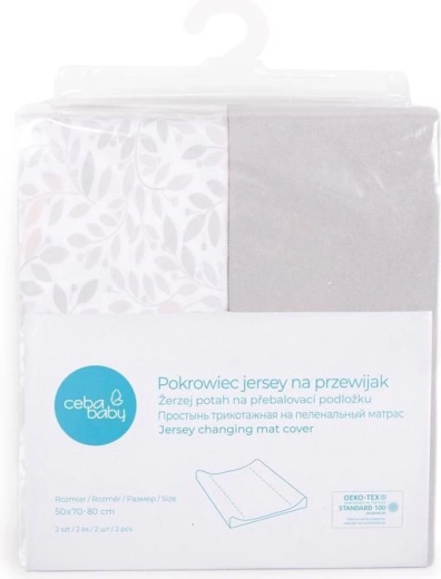 Ceba housses pour matelas à langer 50 × 70 cm, 2 pcs, light grey + twigs
