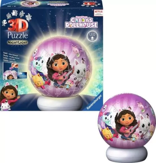 Ravensburger Puzzleball 3D lumineux La Maison Magique de Gabby – édition nuit (72 pièces)