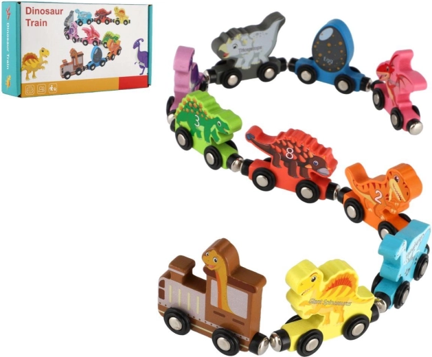 Petit train en bois avec dinosaures à aimants, 10 pcs